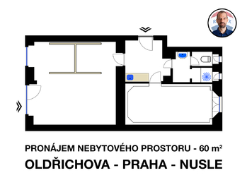 Pronájem obchodních prostor 60 m², Praha 2 - Nusle