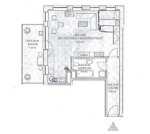 půdorys bytu  - Pronájem bytu 1+kk v osobním vlastnictví 63 m², Lázně Bohdaneč