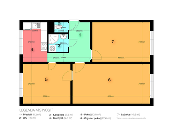 2D plánek bytu - Prodej bytu 3+1 v osobním vlastnictví 75 m², Praha 6 - Veleslavín