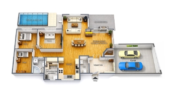 Půdorys RD, 3D - Prodej domu 175 m², Šestajovice
