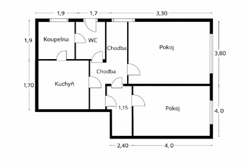 půdorys - Pronájem bytu 2+1 v osobním vlastnictví 53 m², Liberec