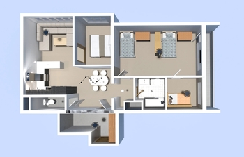 Vizualizace aktuálního rozmístění - rozdělení - Prodej bytu 3+kk v osobním vlastnictví 90 m², Praha 5 - Stodůlky