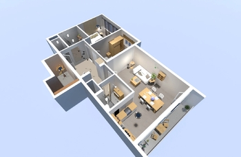 Vizualizace možného budoucího  rozmístění - rozdělení - Prodej bytu 3+kk v osobním vlastnictví 90 m², Praha 5 - Stodůlky