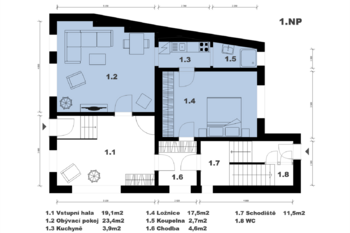 půdorys 1.NP - Prodej domu 242 m², Brandýs nad Labem-Stará Boleslav