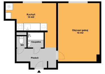 plánek bytu - Pronájem bytu 1+1 v osobním vlastnictví 33 m², Pardubice