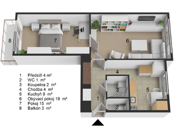Půdorys - Prodej bytu 2+1 v osobním vlastnictví 54 m², Karlovy Vary