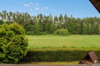 pohled z jižní lodžie na louku s lesem - Prodej chaty / chalupy 70 m², Hradec