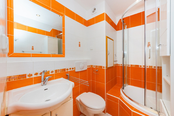 9. Koupelna se sprchovým koutem a WC - Pronájem bytu 1+1 v osobním vlastnictví 35 m², Pardubice