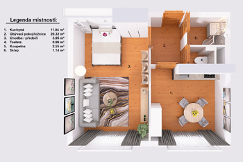 Půdorys. - Pronájem bytu 1+1 v osobním vlastnictví 41 m², Jindřichův Hradec