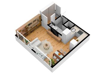 Byt 1+kk Podskalské nábřeží 1352, Kolín - vizualizace - Pronájem bytu 1+kk v osobním vlastnictví 32 m², Kolín