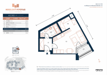 Půdorys - Pronájem bytu 1+kk v osobním vlastnictví 37 m², Praha 4 - Nusle