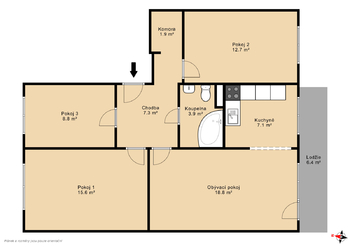 Půdorys - Prodej bytu 4+1 v družstevním vlastnictví 79 m², Litvínov