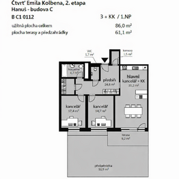 2D PŮDORYS - Pronájem kancelářských prostor 91 m², Praha 9 - Vysočany