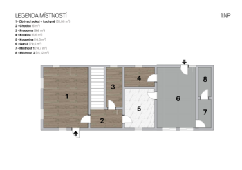 Půdorys - 1NP - Prodej domu 253 m², Pustějov
