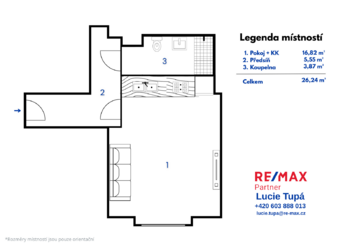 Půdorys bytu - Pronájem bytu 1+kk v družstevním vlastnictví 27 m², Praha 9 - Libeň