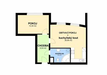 plánek bytu - Pronájem bytu 2+kk v osobním vlastnictví 61 m², Praha 10 - Záběhlice