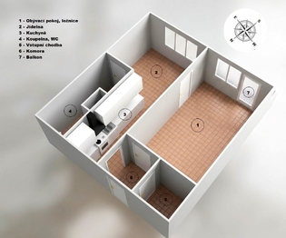 půdorys - Pronájem bytu 1+1 v osobním vlastnictví 49 m², České Budějovice