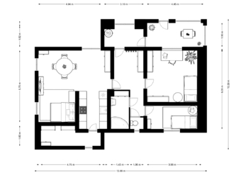 Půdorys s kóty - Prodej domu 80 m², Dolní Brusnice
