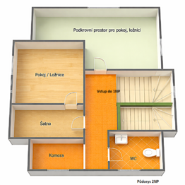 2NP - půdorys 3D - Prodej domu 272 m², Praha 9 - Hloubětín
