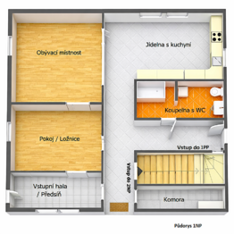 1NP - půdorys 3D - Prodej domu 272 m², Praha 9 - Hloubětín