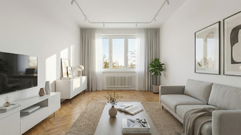 vizualizace obývacího pokoje - Prodej bytu 2+1 v osobním vlastnictví 71 m², Praha 8 - Troja