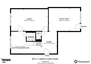 Půdorys - Prodej bytu 2+1 v osobním vlastnictví 63 m², Chodov