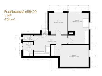 Půdorys bytu 2 - Prodej domu 188 m², Praha 9 - Hloubětín