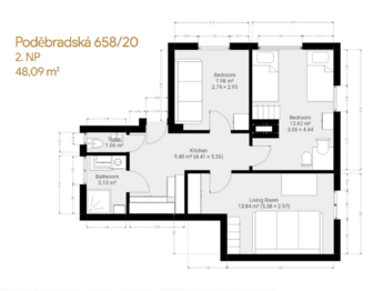 Půdorys bytu 3 - Prodej domu 188 m², Praha 9 - Hloubětín