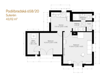 Půdorys bytu 1 - Prodej domu 188 m², Praha 9 - Hloubětín