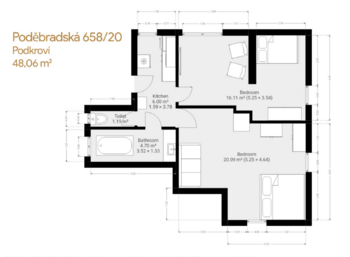 Půdorys bytu 4 - Prodej domu 188 m², Praha 9 - Hloubětín