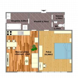 Půdorys - Pronájem bytu 2+kk v osobním vlastnictví 48 m², Praha 4 - Nusle