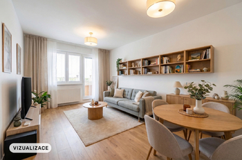 Vizualizace obývacího pokoje - Prodej bytu 2+1 v družstevním vlastnictví 59 m², Praha 10 - Malešice