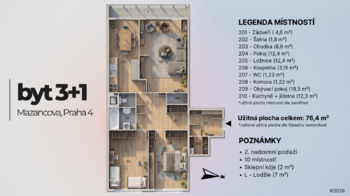 Vizualizace: půdorys - Prodej bytu 3+1 v osobním vlastnictví 76 m², Praha 4 - Modřany