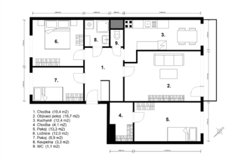 půdorys - Pronájem bytu 4+1 v osobním vlastnictví 89 m², Brandýs nad Labem-Stará Boleslav