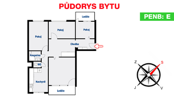 Půdorys bytu - Pronájem bytu 3+1 v osobním vlastnictví 86 m², Ústí nad Labem