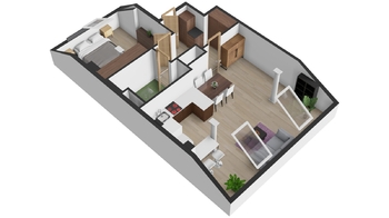 Půdorys bytu - Prodej bytu 2+kk v osobním vlastnictví 59 m², Plzeň