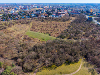 Výhled z lodžie na park a psí louku - Prodej bytu 4+kk v osobním vlastnictví 92 m², Praha 4 - Krč