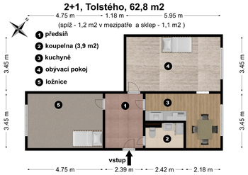 Prodej bytu 2+1 v osobním vlastnictví 63 m², Ústí nad Labem