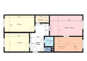 Půdorys bytové jednotky. - Prodej bytu 3+1 v družstevním vlastnictví 76 m², Neratovice