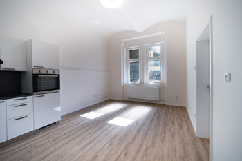 Obývací pokoj s kuchyňským koutem - Pronájem bytu 2+kk v osobním vlastnictví 44 m², Praha 8 - Libeň