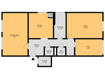 Půdorys bytu 2D - Prodej bytu 3+1 v osobním vlastnictví 84 m², Bruntál