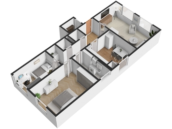 Půdorys 3D - Prodej bytu 3+1 v osobním vlastnictví 84 m², Bruntál