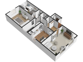 Půdorys bytu 3D - Prodej bytu 3+1 v osobním vlastnictví 84 m², Bruntál