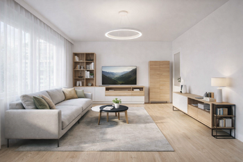 Vizualizace - obývací pokoj - Prodej bytu 3+1 v osobním vlastnictví 84 m², Bruntál