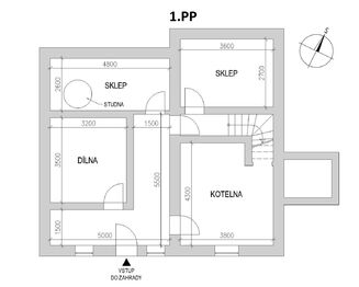 Půdorys suterénu - Prodej domu 190 m², Zlatá Olešnice