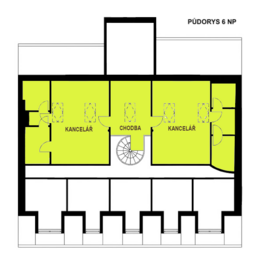 půdorys 6NP - Pronájem kancelářských prostor 214 m², Praha 5 - Smíchov