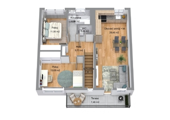 Výjimečný byt 3+kk s terasou, Popůvky, ul. Horní - Prodej bytu 3+kk v osobním vlastnictví 73 m², Popůvky