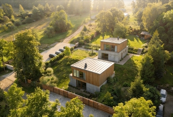 Vizualizace výstavby dvou rodinných domů - Prodej pozemku 1670 m², Hřebeč 