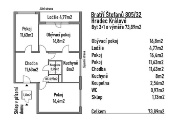 Prodej bytu 3+1 v osobním vlastnictví 75 m², Hradec Králové