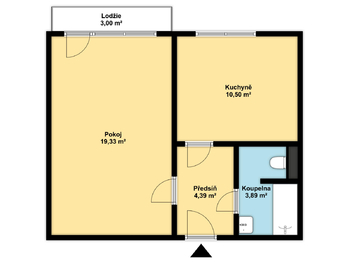 Půdorys 2D - Prodej bytu 1+1 v družstevním vlastnictví 35 m², Ostrava
